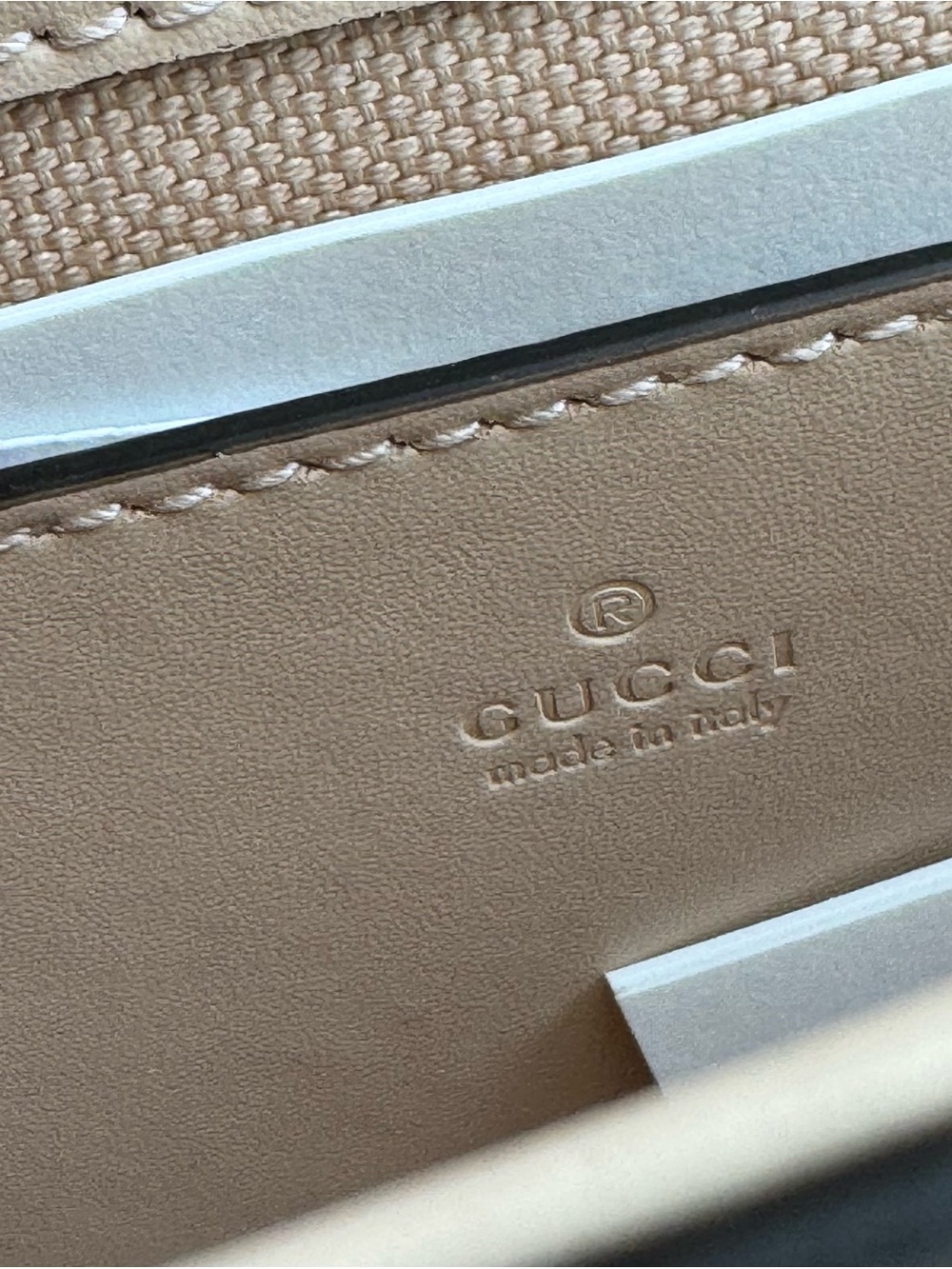 Gucci Embossed GG Super Mini Beige Leather Shoulder Bag - Picture 6 of 13